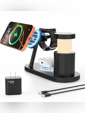 4-in-1 Wireless Charging Station with Night Light for IPhone, IWatch & AirPods